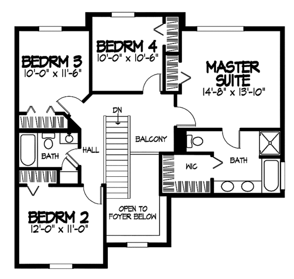 Architectural House Design - Colonial Floor Plan - Upper Floor Plan #320-871
