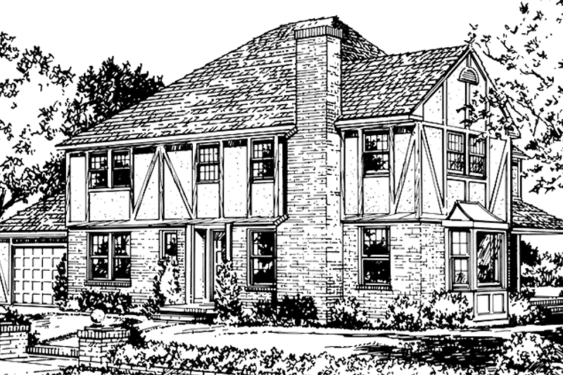 House Blueprint - Tudor Exterior - Front Elevation Plan #320-1294