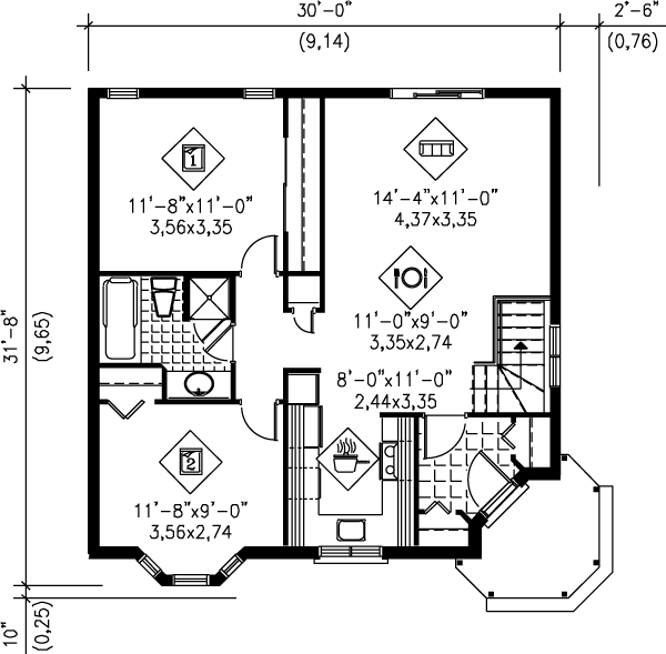 House Blueprint - European Floor Plan - Main Floor Plan #25-1003