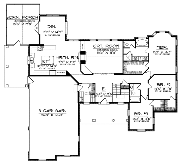 Architectural House Design - Country Floor Plan - Main Floor Plan #70-1366