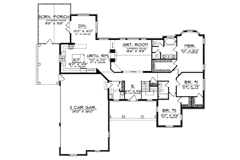 Home Plan - Floor Plan - Main Floor for Country House Plan #70-1366 - 3 bed, 2 bath
