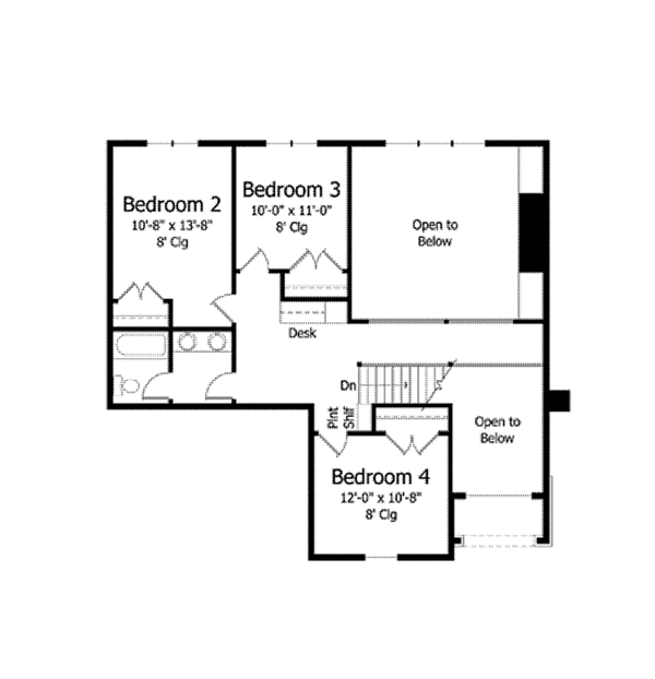 Architectural House Design - Colonial Floor Plan - Upper Floor Plan #51-1034