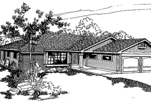 Exterior - Front Elevation for Ranch House Plan #60-833 - 3 bed, 2.5 bath