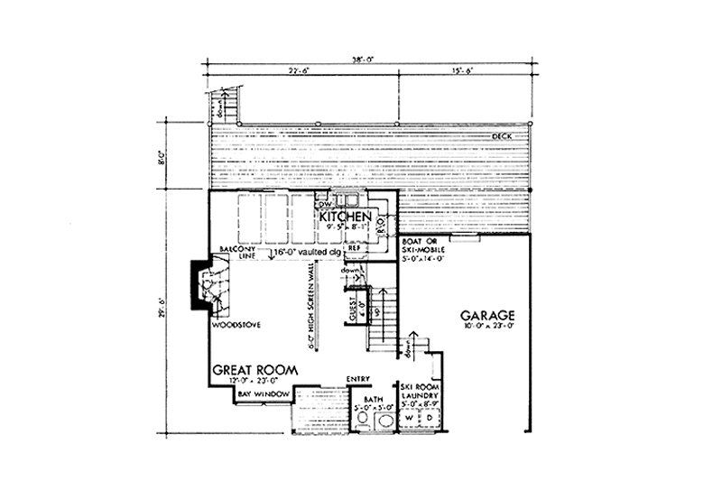 Home Plan - Floor Plan - Main Floor for Prairie House Plan #320-1176 - 2 bed, 1 bath