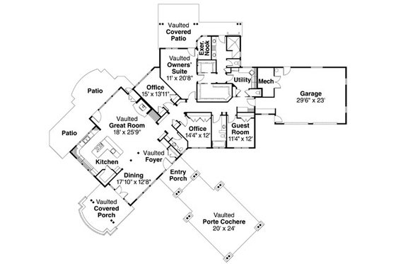 Floor Plan - Main Floor for Craftsman House Plan #124-737 - 2 bed, 2.5 bath
