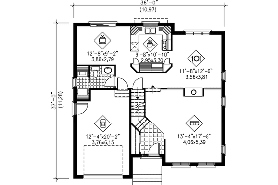 Floor Plan - Main Floor for European House Plan #25-2274 - 3 bed, 1.5 bath