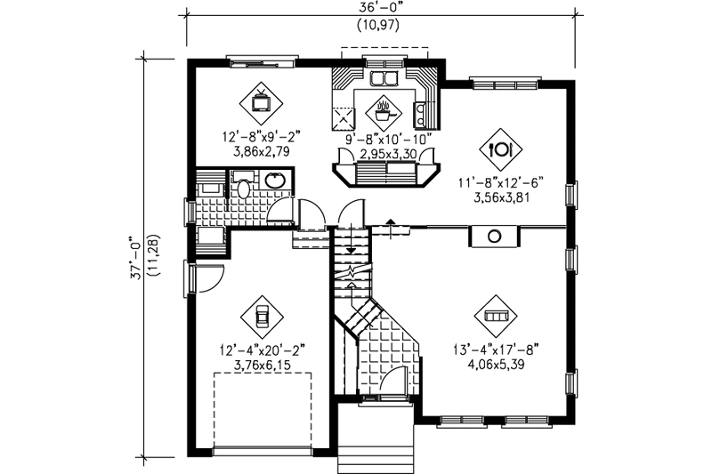 Architectural House Design - Floor Plan - Main Floor for European House Plan #25-2274 - 3 bed, 1.5 bath