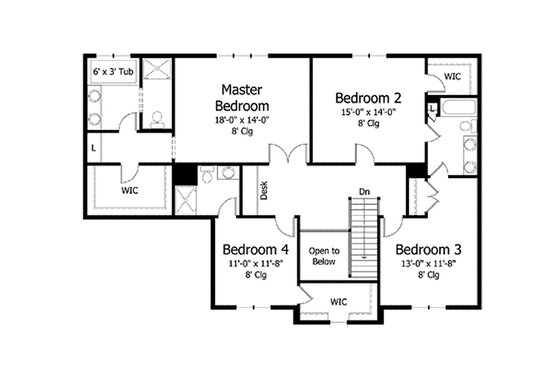 Dream House Plan - Floor Plan - Upper Floor for Country House Plan #51-1031 - 4 bed, 3.5 bath