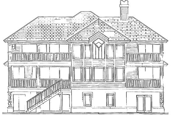 Exterior - Rear Elevation 1 for Traditional House Plan #930-133 - 5 bed, 4.5 bath