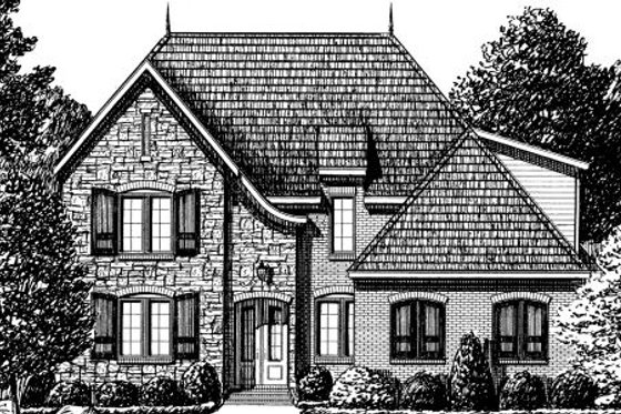 Exterior - Front Elevation for European House Plan #34-227 - 4 bed, 2.5 bath