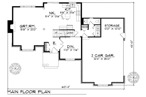Floor Plan - Main Floor for Traditional House Plan #70-187 - 3 bed, 2.5 bath