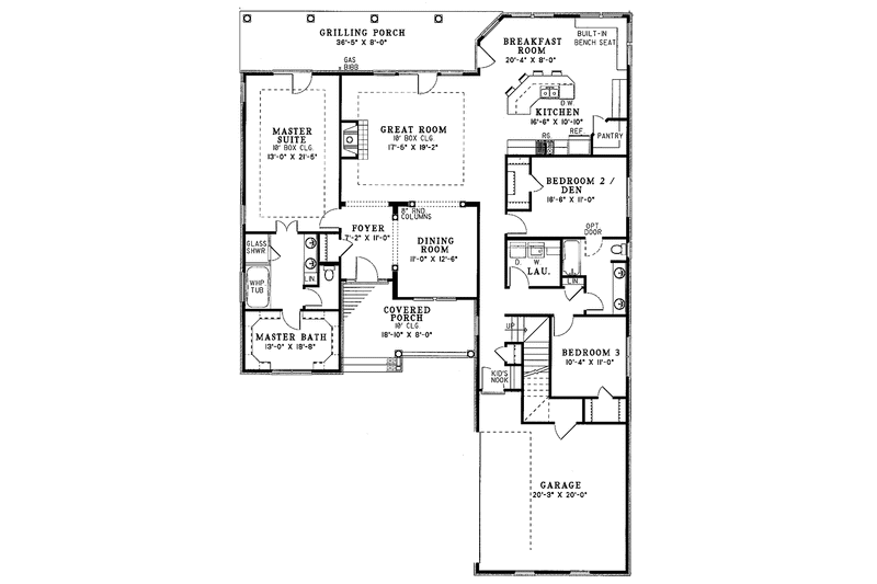 Dream House Plan - Floor Plan - Main Floor for Country House Plan #17-3086 - 3 bed, 2 bath