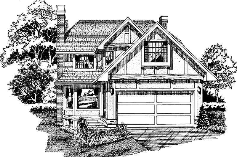 House Blueprint - Tudor Exterior - Front Elevation Plan #47-981