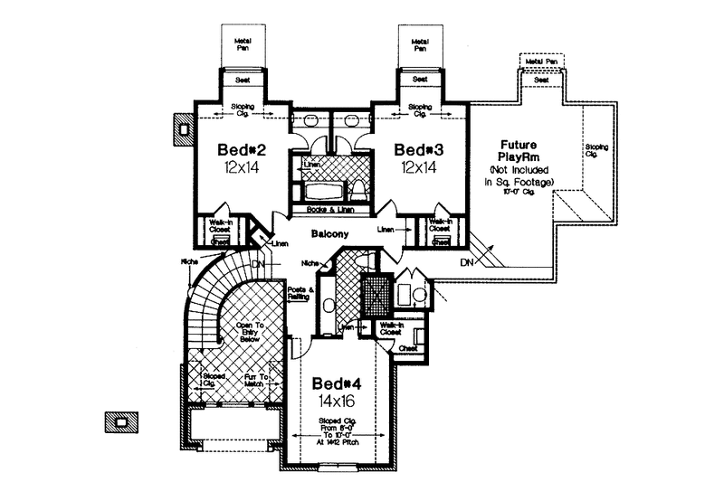 Architectural House Design - Floor Plan - Upper Floor for Traditional House Plan #310-1098 - 4 bed, 3.5 bath