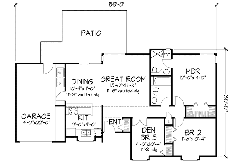 Architectural House Design - Floor Plan - Main Floor for Prairie House Plan #320-1069 - 2 bed, 2 bath