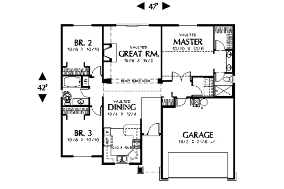 Floor Plan - Main Floor for Craftsman House Plan #48-788 - 3 bed, 2 bath