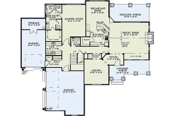 Floor Plan - Main Floor for Craftsman House Plan #17-2384 - 4 bed, 3.5 bath