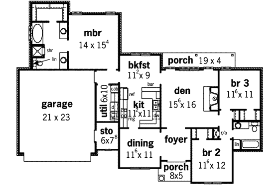 Floor Plan - Main Floor for European House Plan #16-271 - 3 bed, 2 bath