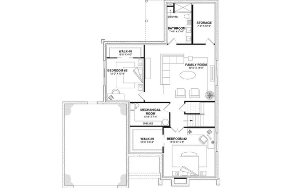 Floor Plan - Lower Floor for European House Plan #23-2819 - 3 bed, 2.5 bath