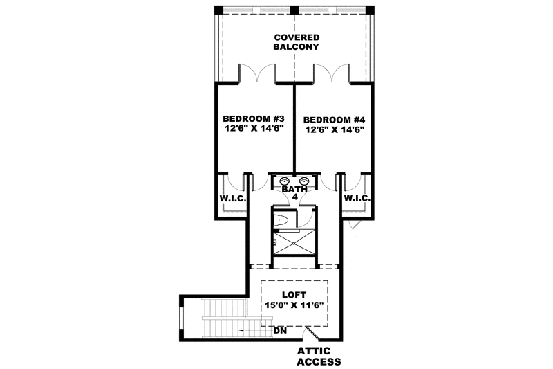 House Blueprint - Floor Plan - Upper Floor for Colonial House Plan #1017-106 - 4 bed, 4.5 bath