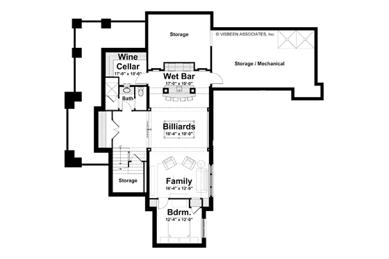 Floor Plan - Lower Floor for Craftsman House Plan #928-239 - 4 bed, 3.5 bath