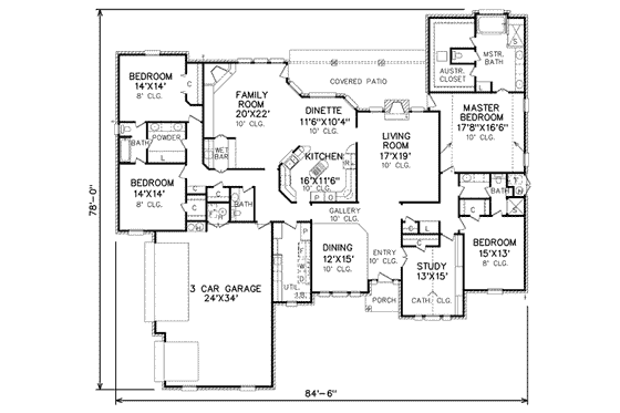 Floor Plan - Main Floor for Traditional House Plan #65-182 - 4 bed, 3.5 bath