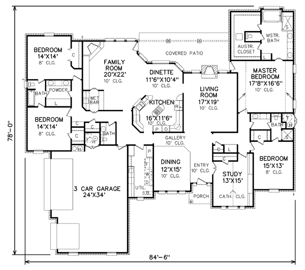Traditional Style House Plan - 4 Beds 3.5 Baths 3677 Sq/Ft Plan #65-182 ...