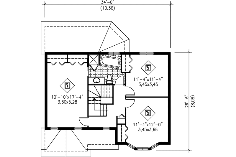 Dream House Plan - Floor Plan - Upper Floor for European House Plan #25-2040 - 3 bed, 1.5 bath