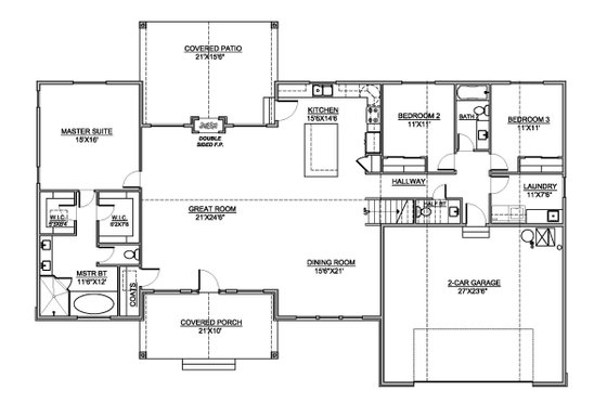 Floor Plan - Main Floor for Craftsman House Plan #1073-3 - 4 bed, 3.5 bath