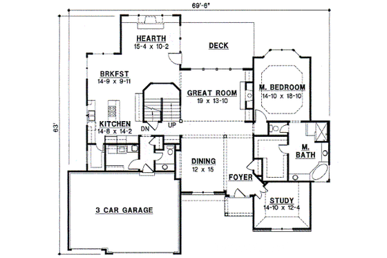 Floor Plan - Main Floor for Traditional House Plan #67-701 - 4 bed, 3 bath