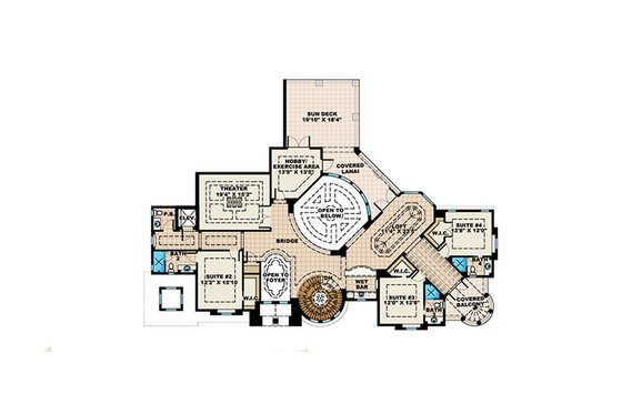 Floor Plan - Upper Floor for Mediterranean House Plan #27-476 - 4 bed, 7 bath