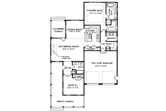 Floor Plan - Main Floor for Farmhouse House Plan #413-785 - 2 bed, 2 bath