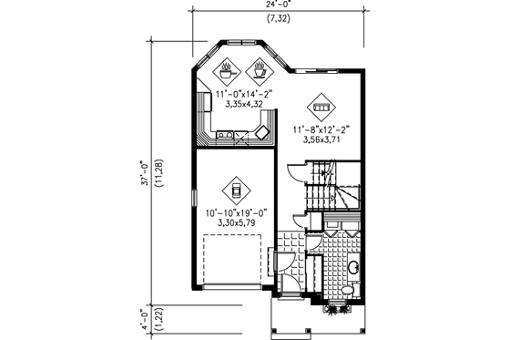 Floor Plan - Main Floor for European House Plan #25-2277 - 2 bed, 1.5 bath