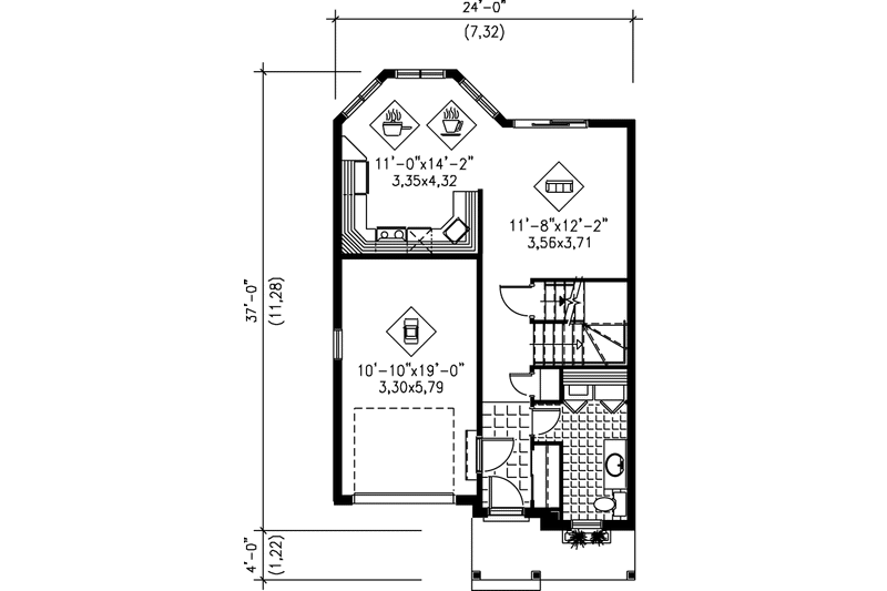 House Design - Floor Plan - Main Floor for European House Plan #25-2277 - 2 bed, 1.5 bath