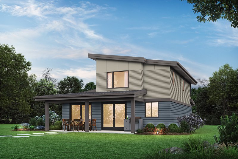 House Blueprint - Exterior - Rear Elevation for Contemporary House Plan #48-1075 - 3 bed, 2.5 bath