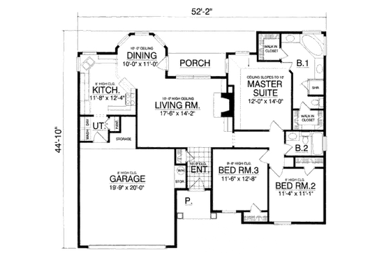Floor Plan - Main Floor for Mediterranean House Plan #40-348 - 3 bed, 2 bath