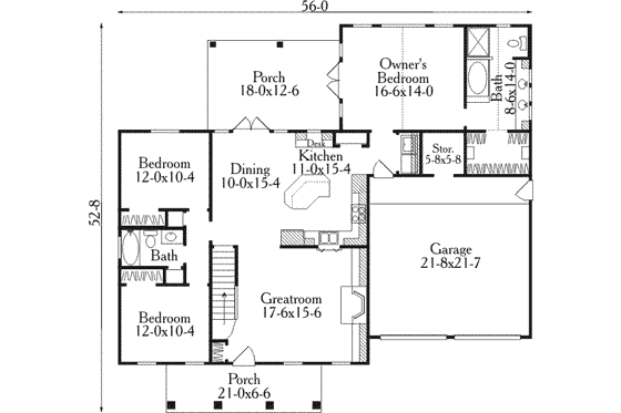 Floor Plan - Main Floor for Farmhouse House Plan #406-236 - 3 bed, 2 bath