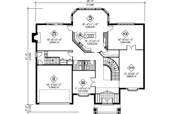 Floor Plan - Main Floor for European House Plan #25-2078 - 5 bed, 2.5 bath