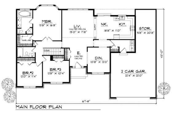 Floor Plan - Main Floor for Traditional House Plan #70-194 - 3 bed, 2 bath
