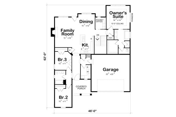 Floor Plan - Main Floor for Ranch House Plan #20-2292 - 3 bed, 2 bath
