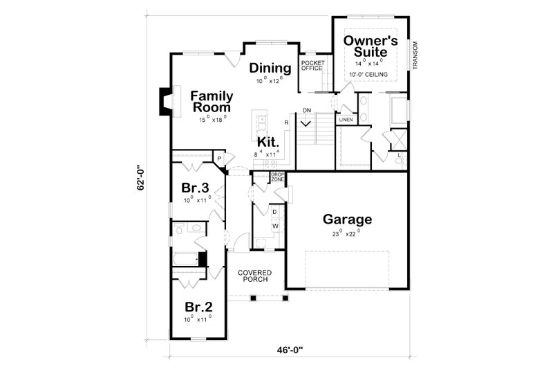 Dream House Plan - Floor Plan - Main Floor for Ranch House Plan #20-2292 - 3 bed, 2 bath