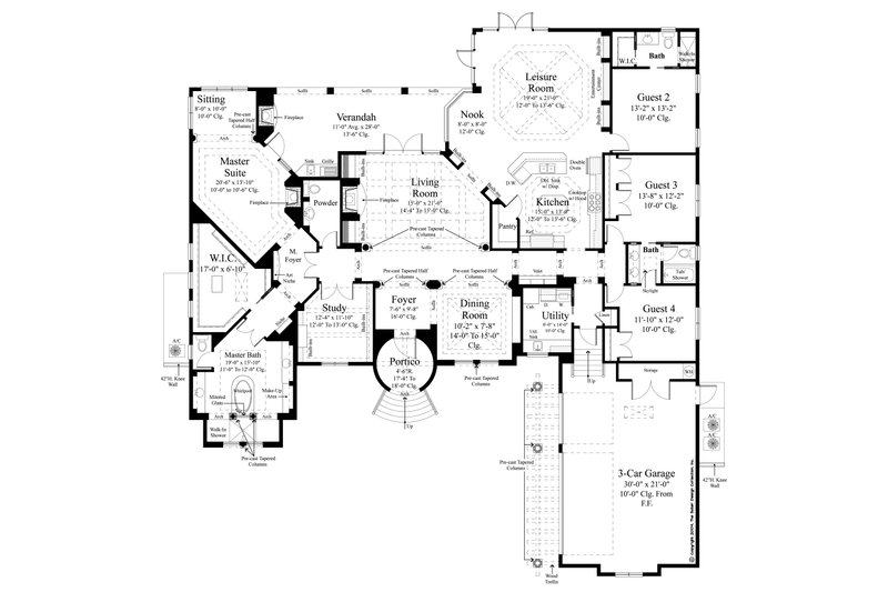 Architectural House Design - Floor Plan - Main Floor for Mediterranean House Plan #930-478 - 4 bed, 3.5 bath