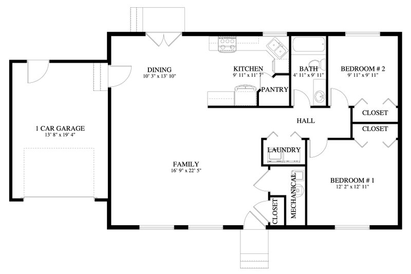 House Design - Floor Plan - Main Floor for Bungalow House Plan #1060-279 - 2 bed, 1 bath