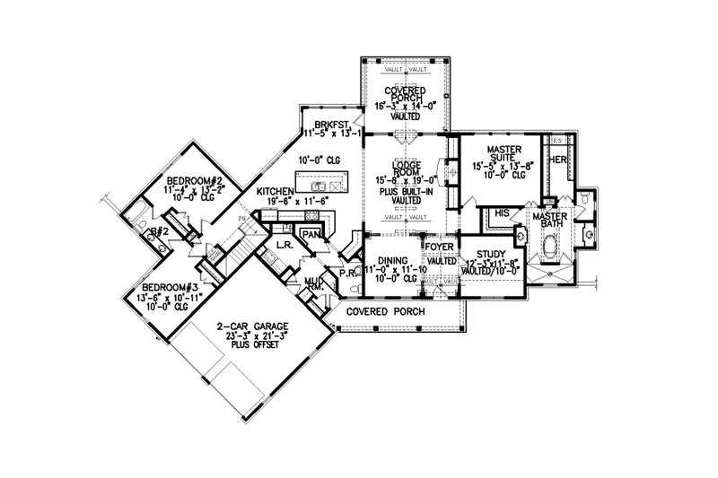 House Blueprint - Floor Plan - Main Floor for Farmhouse House Plan #54-384 - 3 bed, 2 bath