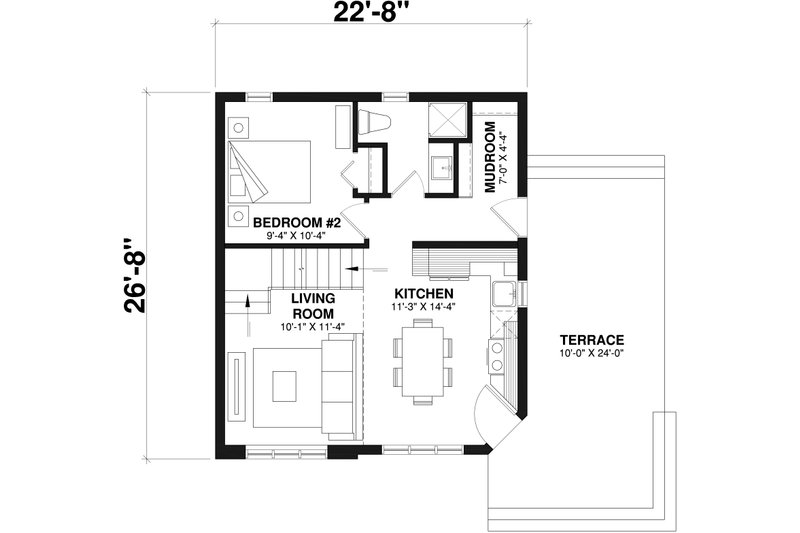 Home Plan - Floor Plan - Main Floor for Traditional House Plan #23-2025 - 2 bed, 2 bath