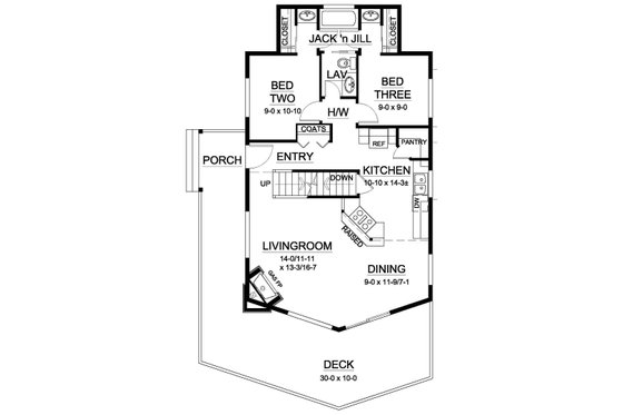 Floor Plan - Main Floor for Cabin House Plan #126-194 - 3 bed, 2 bath