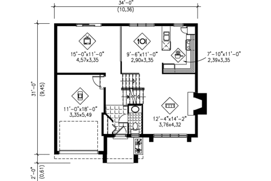 Floor Plan - Main Floor for Modern House Plan #25-4248 - 3 bed, 1.5 bath