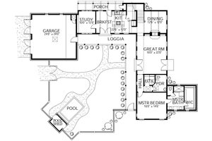 Floor Plan - Main Floor for Mediterranean House Plan #80-154 - 3 bed, 2.5 bath
