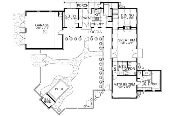 Floor Plan - Main Floor for Mediterranean House Plan #80-154 - 3 bed, 2.5 bath