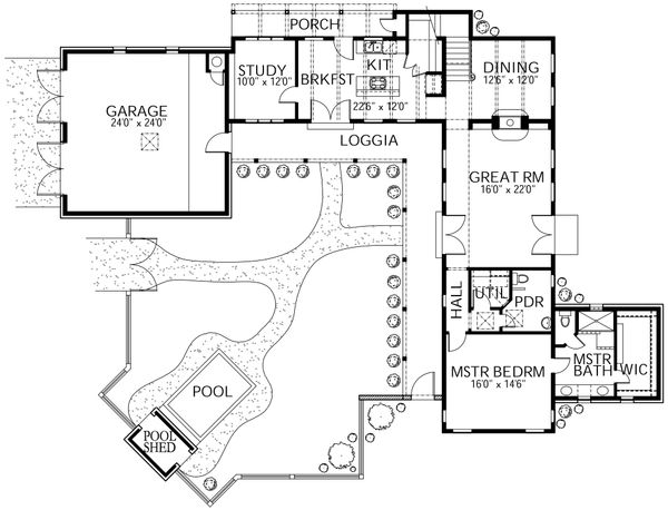 House Plan Design - Mediterranean Floor Plan - Main Floor Plan #80-154